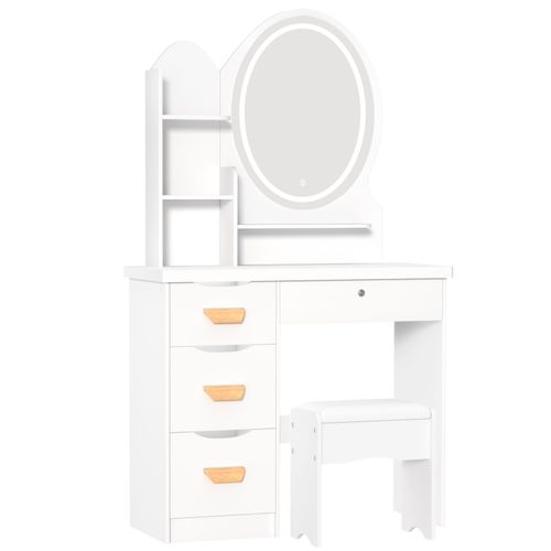 Coiffeuse Avec clairage 3 Couleurs, Coiffeuse De Chambre Avec 4 Tiroirs Et Tabouret Rembourr, Grand Espace De Rangement, Structure Stable Coiffeuse