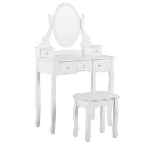 Coiffeuse Avec 5 Tiroirs Et Un Tabouret Blanc Galaxie