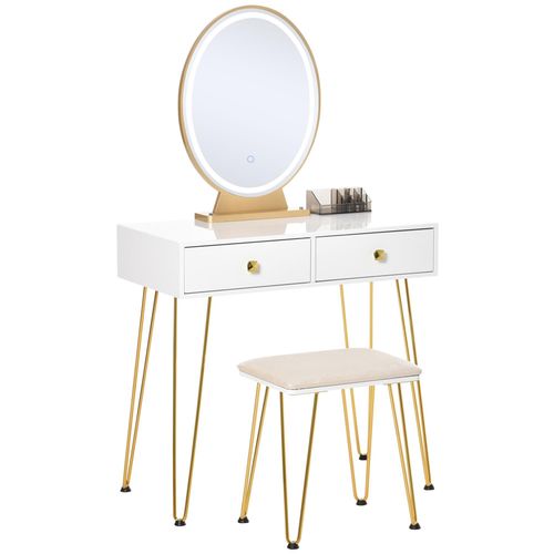 Coiffeuse Design - Miroir Led Intgr - 2 Tiroirs + 1 Organisateur - Tabouret Inclus