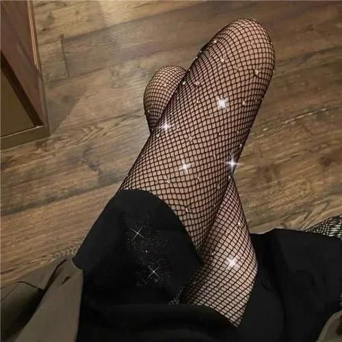 Collants Rsille Diamant Pour Femmes,Collants En Filet Brillant,Maille Biscuits Mince,Bas En Nylon,Mode Sexy,t - Style02-Black