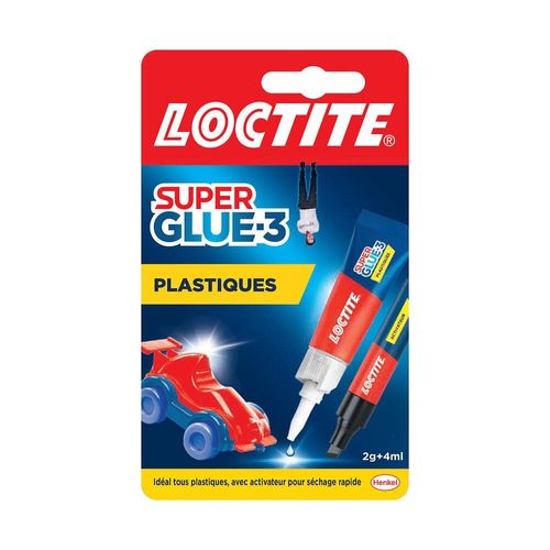 Colle Cyanoacrylate Loctite Superglue-3 Spcial Plastiques 2g + Stylo 4ml