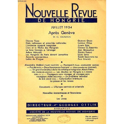 Nouvelle Revue De Hongrie, Tome Li, 2e Livraison, Juillet 1934, Apres Geneve, H.G. Daniels   de COLLECTIF