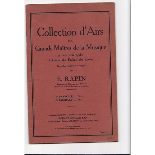 Collection D Airs Grand Maitres De La Musique A Deux Voix Egales A L Usage Des Enfants Des Ecoles