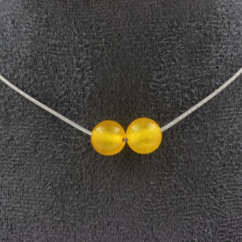 Collier 2 Perles Agate Jaune 8 Mm. Chaine En Acier Inoxydable Collier Femmes, Hommes. Taille Personnalisable.