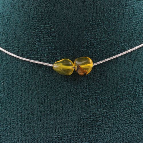 Collier 2 Perles Opale Jaune D'australie. Chaine En Acier Inoxydable Collier Femmes, Hommes. Taille Personnalisable.