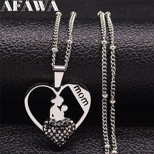 Collier  Breloques En Acier Inoxydable Pour Mre Et Bb, Couleur Argent, Bijoux En Forme De CUr, Pour Femmes, N4819s01