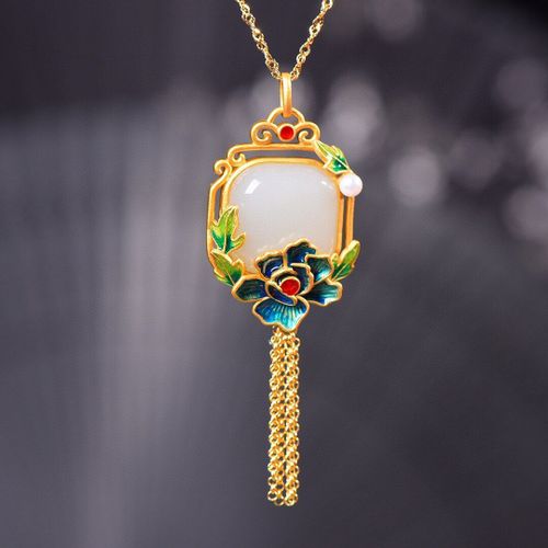 Collier  Breloques En Cristal Et Zircon Pour Femmes, Pendentif De Fleur De Jade Blanc, Calcdoine  La Mode Chinoise, Cadeaux Naturels Amulette, Argent 925