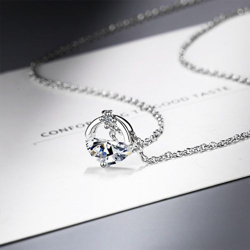 Collier  Clavicule En Zircon Pour Femmes, Pendentif Charmant En Cristal Bleu Et Blanc,  La Mode, Cadeau De Fte