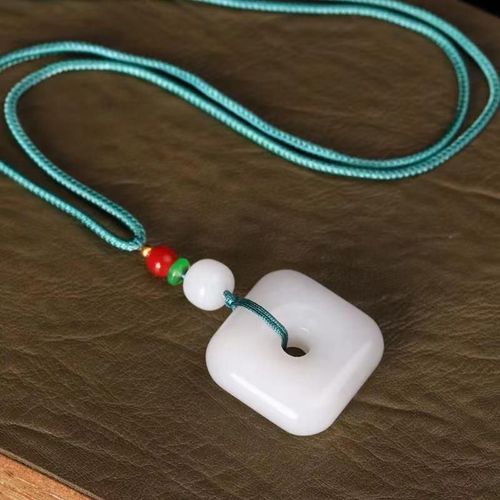 Collier  Pendentif Carr En Jade Blanc Color Naturel Pour Femmes Et Hommes, Breloques En Pierre De Jades, Bijoux Fins, Cadeaux Amulette