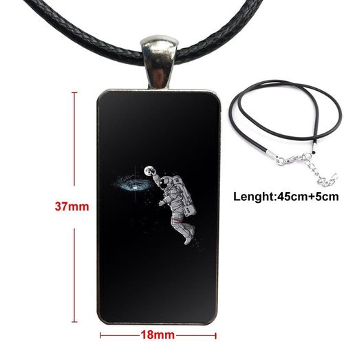 Collier  Pendentif En Verre Fait  La Main, Demi Pendentif Rectangulaire, Pour Unisexe, Noir Et Blanc, Lune, Espace D'astronaute