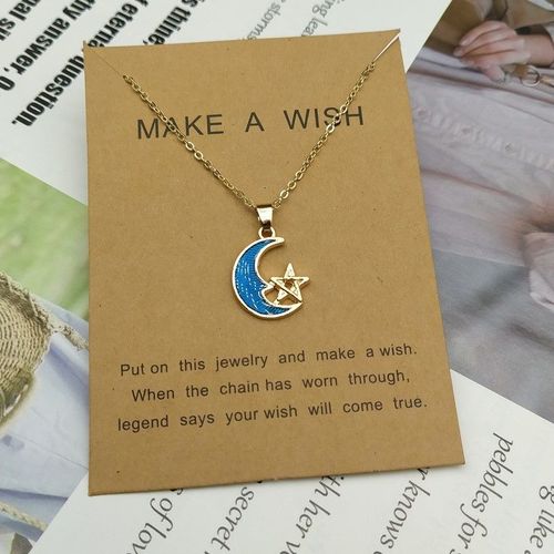 Collier  Pendentif toile Lune Plante Pour Femmes, En mail Bleu, Simple, Ras Du Cou, Chane  Clavicule, Bijoux Cadeaux Pour Filles, Nouvelle Mode