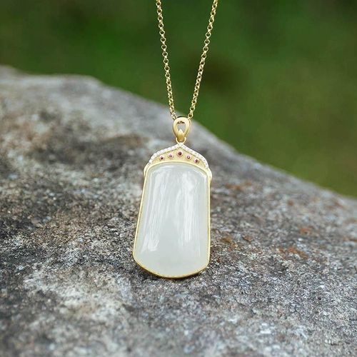 Collier  Pendentif Gomtrique En Diamant Pour Femmes, Bijou En Argent, Jade Blanc Naturel Hetian, Style Chinois Rtro Lger, Breloque Artisanale De Luxe, Pour Femmes