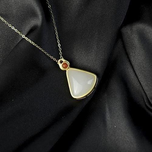 Collier  Pendentif Gomtrique En Forme D'ventail En Jade Naturel Hetian, Bijou Rtro De Style Chinois, Artisanat Unique, lgant En Argent Pour Femmes