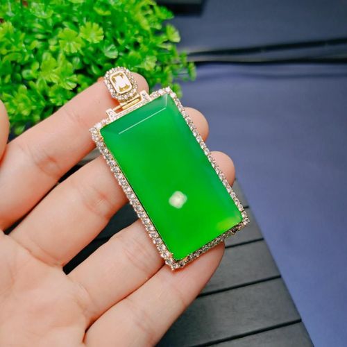 Collier  Pendentif Rectangulaire Chrysoprase Pour Hommes Et Femmes, Bijou De Luxe En Pierre De Jades Verte Certifie, Breloque, Amulette Calcdoine, Cadeaux
