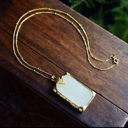 Collier  Pendentif Rectangulaire En Jade Blanc Naturel Hetian Incrust, Style Chinois Rtro, Lger, lgant, Bijoux De Luxe Pour Femmes
