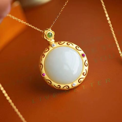 Collier  Pendentif Rond Creux En Jade Naturel Hetian, Breloque De Style Palais Rtro Chinois, Bijoux En Argent De Marque Pour Femmes