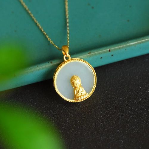 Collier  Pendentif Rond En Jade Blanc Htian Naturel, Bijou En Argent De Style Chinois Rtro Unique, Breloque Antique, Artisanat En Or