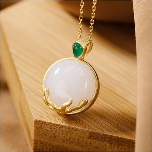 Collier  Pendentif Rond En Jade Htian Pour Femmes, Plaqu Argent Incrust, Ensemble De Chane De Clavicule  La Mode
