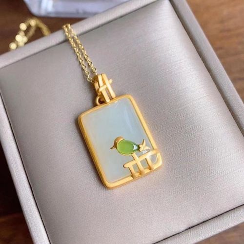 Collier  Sourcils En Argent Sterling 925 Avec Pendentif Oiseau Et Animal, En Jade Vert Htian Naturel, Mignon Et Compact, Pour Petite Amie