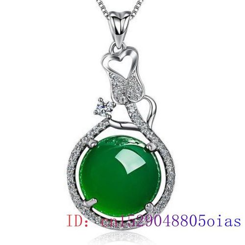 Collier Amulette Avec Pendentif En Jade Vert, Zircon 925, Argent, Cristal, Calcdoine, Bijoux En Pierre Prcieuse, Cadeaux Naturels Chinois