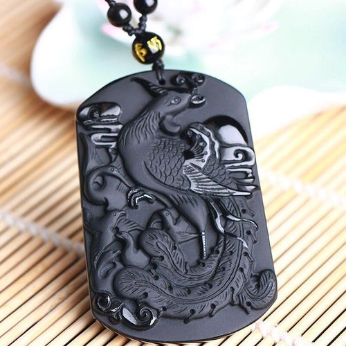 Collier Amulette Avec Pendentif En Obsidienne Noire Naturelle, Collier Phnix Pour Hommes Et Femmes, Bijoux En Cristal, Bijoux En Jade, Cadeaux