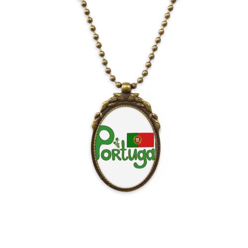 Collier Ancien Avec Pendentif En Perles, Drapeau National Du Portugal, Motif Vert, Vintage, Porte Cl
