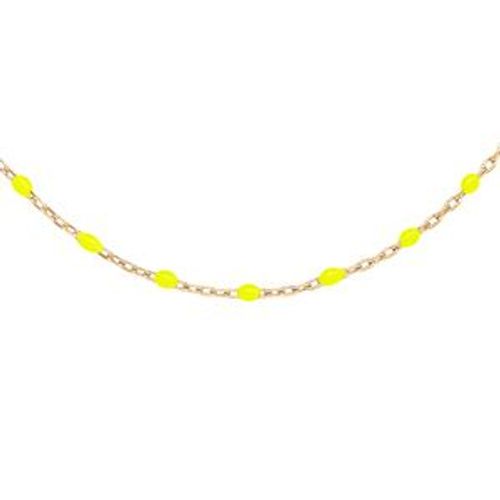 Collier Argent Et Dorure Jaune Olives Rsine Jaune Fluo 40+5cm