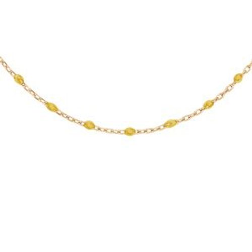 Collier Argent Et Dorure Jaune Olives Rsine Jaune Tansparent 40+5cm