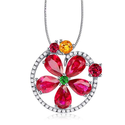 Collier Argent Femme Pendentif Argent Pendentif Rond Pierre Ensemble Rubis Pendentif Rond Argent Plaqu Or Blanc Lvn5064