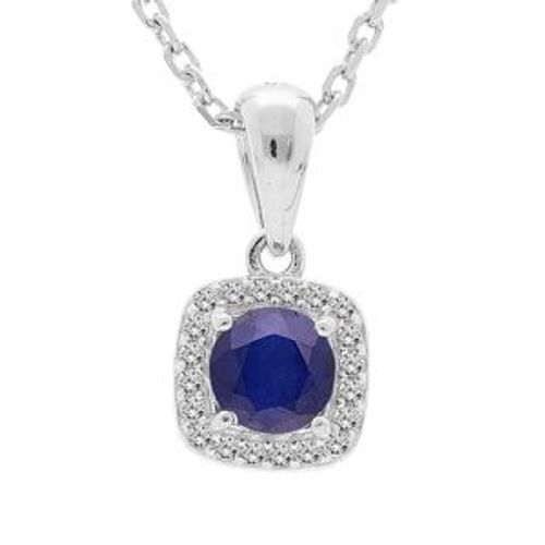 Collier Argent Rhodi Pendentif Saphir Vritable Contour Forme Carr Topazes Blanches Serties 42+3cm