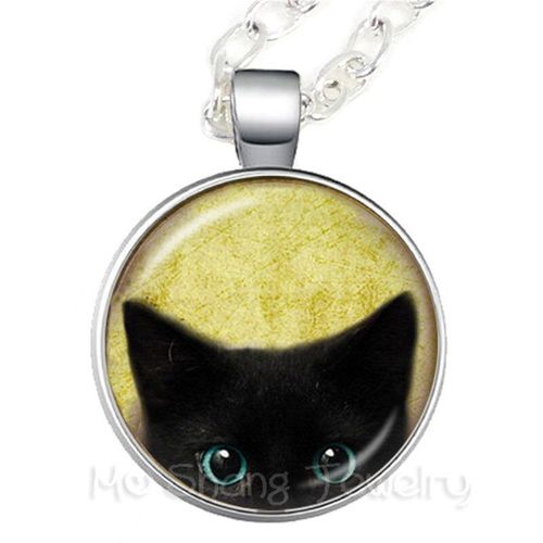 Collier Avec Dme Rond En Verre, Image De Chat Noir, Pendentif De Srie  Motifs D'animaux, Cadeau D'amoureux De Chat, Chane De Pull Fait  La Main
