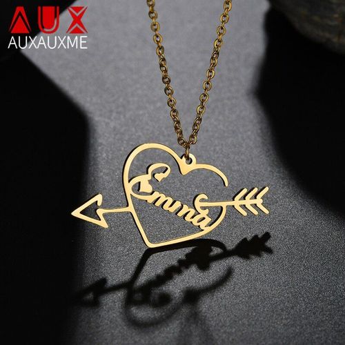 Collier Avec Nom Personnalis Pour Homme Et Femme, En Acier Inoxydable, Dor, Avec Pendentif En Forme De CUr, Cadeau Idal