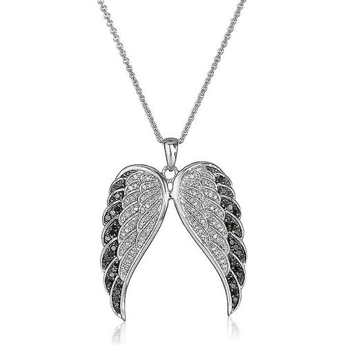 Collier Avec Pendentif Ailes D'ange En Argent Sterling Et Diamants Noirs Et Blancs (1/2 Ct), 45,72 Cm