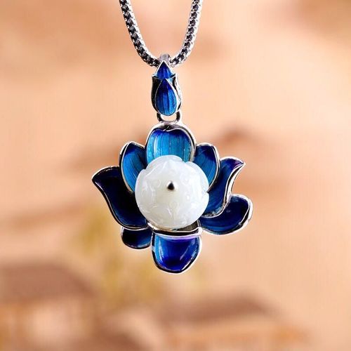 Collier Avec Pendentif Canope En Htian Calcdoine, Lotus Naturel, Couleur mail, Style Chinois, Breloque Rtro, Bijoux Pour Femmes, Nouvelle Collection