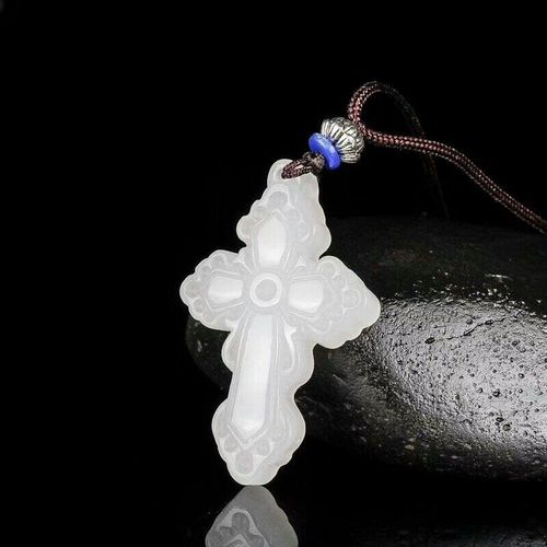 Collier Avec Pendentif Croix En Jade Blanc, Amulette En Pierre De Jade Avec Chane Pour Hommes Et Femmes, Livraison Directe