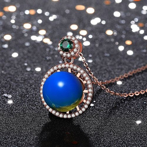 Collier Avec Pendentif En Ambre Bleu Pour Femmes, Amulette En Argent 925, Cristal De Pierre Prcieuse Chinoise, Collier  Breloques En Zircon
