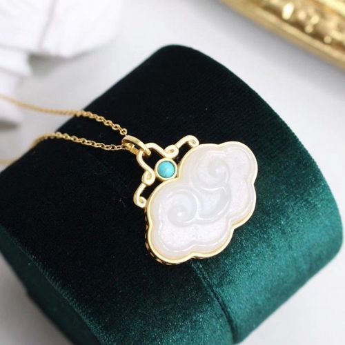 Collier Avec Pendentif En Argent Incrust, Calcdoine Naturelle Et Baitian Xiangyun, Style Chinois Rtro, Breloque lgante, Bijoux De Marque Pour Femmes