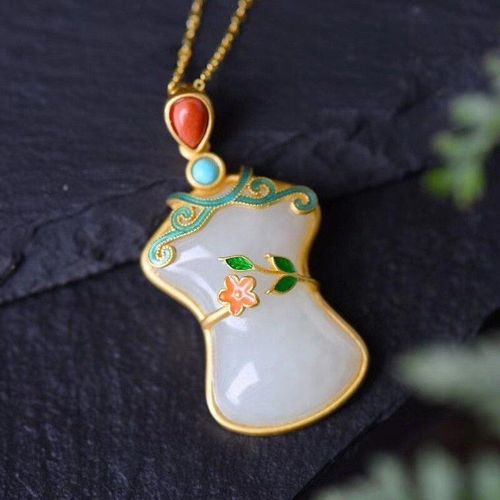 Collier Avec Pendentif En Argent Incrust De Jade Naturel Hetian, Cheongsam Blanc, Avec Bijoux Artisanaux Chinois Uniques En Or Ancien De Marque Pour Femmes