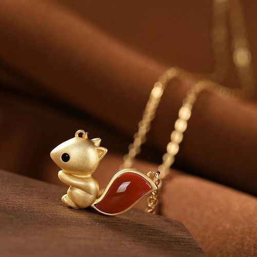 Collier Avec Pendentif En Argent Sterling S925 Incrust D'agate Rouge Du Sud Naturelle, Pendentif cureuil De Temprament, Clavicule En Argent Pour Femme