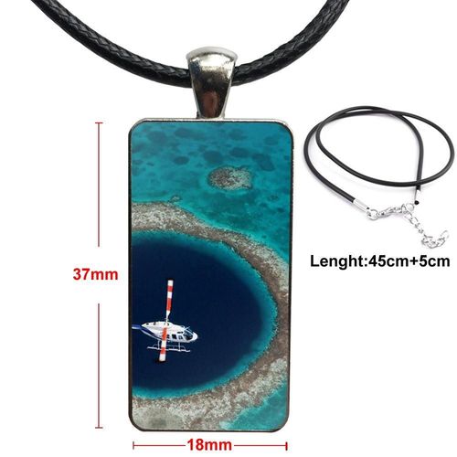 Collier Avec Pendentif En Cabochon En Verre, Paysage Ocan Bleu, Grand Trou, Pendentif Rectangle,  La Mode, Cadeau De Nol