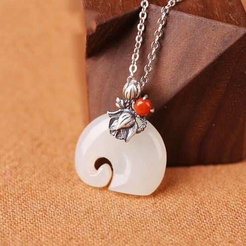 Collier Avec Pendentif En Calcdoine Blanche Hetian, En Argent Incrust, En Forme D'lphant, Frais, Joli, Breloque Rtro, lgant, Marque De Bijoux Pour Femmes, Nouvelle Collection