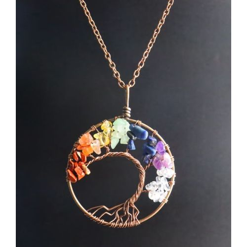 Collier Avec Pendentif En Cristal Arbre De Vie 7 Couleurs, Pierre Polie, Exquis Arbre De Sagesse, Collier En Cuivre Ancien $ Collier Arbre De Vie En Cristaux De Quartz