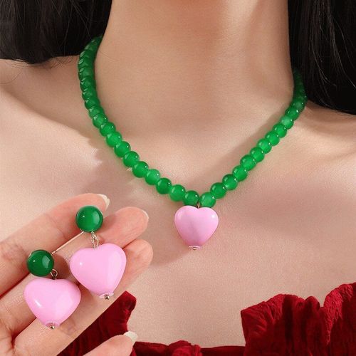 Collier Avec Pendentif En Cristal Vert Et Perles Pour Femmes, Boucles D'oreilles, Amour, Chane, Clavicule, Rose, Polyvalent, Nouveau Temprament, 2022