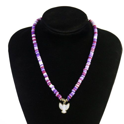 Collier Avec Pendentif En Forme D'aigle Pour Femme Et Fille, Breloque En Argile Polymre Violette, En Nacre, Pigeon, Oiseau, Serpillire, Cadeau De Fte