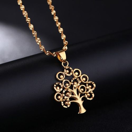Collier Avec Pendentif En Forme D'arbre De Vie Pour Femme, Bijoux pais En Or Jaune 24k