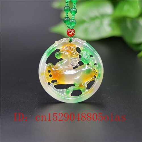 Collier Avec Pendentif En Forme De Cheval En Jade meraude, Couleur Naturelle, Bijoux En Jadite, Amulette Double Face Ajoure Sculpte, Cadeaux Pour Femmes Et Hommes