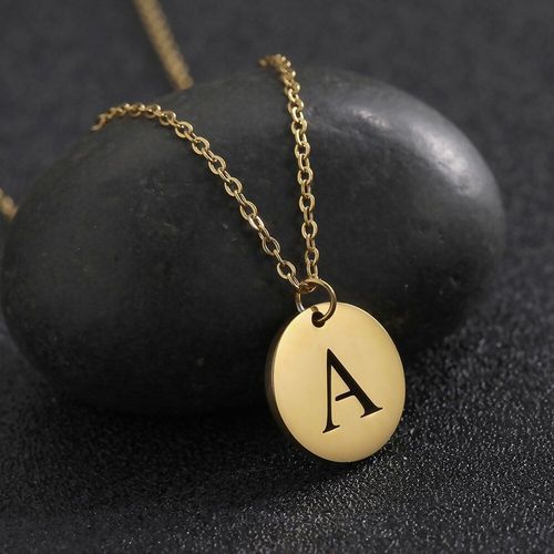 Collier Avec Pendentif En Forme De Disque Dor Pour Femme, 26 Lettres Rondes, En Acier Inoxydable 316l, Bijoux  La Mode