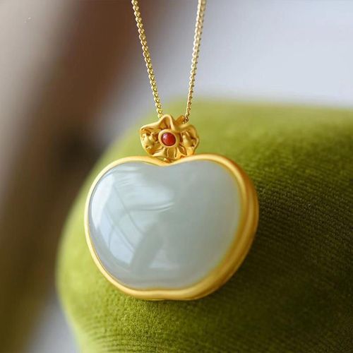 Collier Avec Pendentif En Forme De Pomme En Jade Blanc Naturel Hetian, Bijou Cratif De Style Chinois, En Or Et Argent, Artisanat Antique Unique