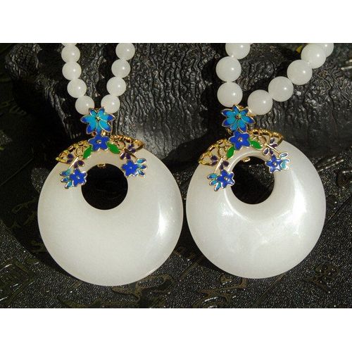 Collier Avec Pendentif En Jade Blanc Naturel, Pour Femmes Et Hommes, Chane De Pull, Amulette En Jades Donut, Breloques  La Mode, Bijoux Cadeaux