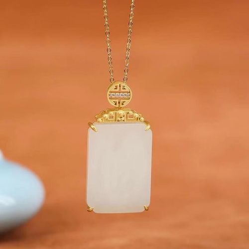 Collier Avec Pendentif En Jade Hetian Pour Femme, Bijou lgant Et Gnreux, Rectangulaire, Incrust, Artisanat Ancien, Or, Original Et Nouveau